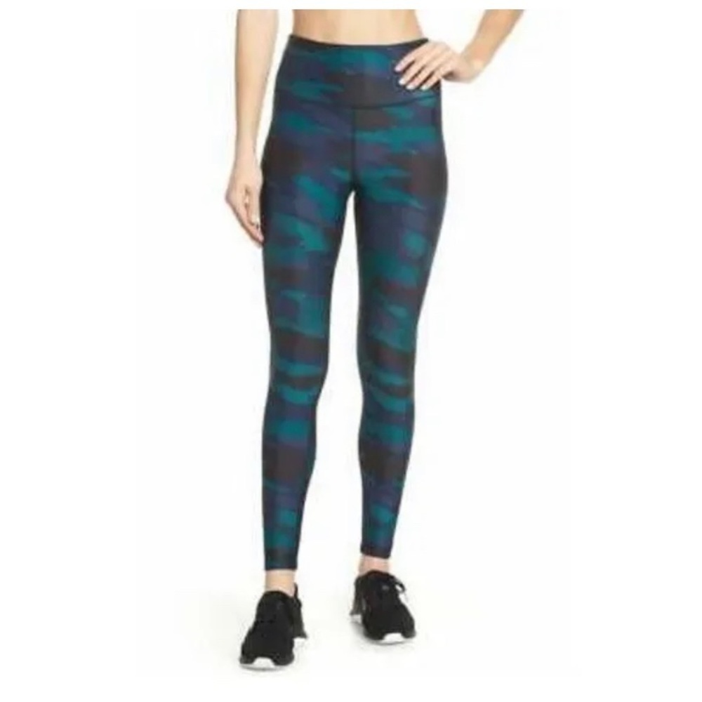 Soul By SoulCycle Podium Camo Print Leggings Green Blue High Waist XS RARE